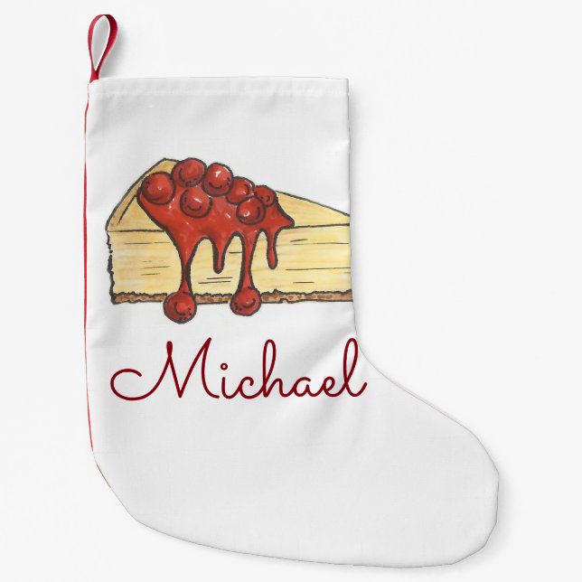 Meia De Natal Pequena Nova Iorque Foodie NYC Cherry Cheesecake Slice (Frente)