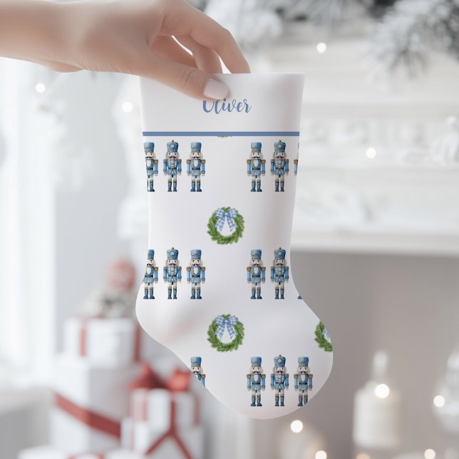 Meia De Natal Pequena Nutcracker Azul Nostálgico  (Blue Nutcracker Christmas Stocking)