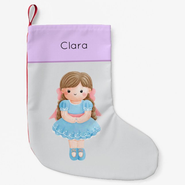 Meia De Natal Pequena Nutcracker Pastel Clara Doll (Frente)