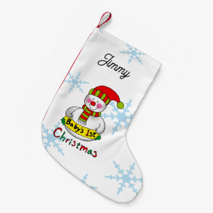 Meia De Natal Pequena O 1º Natal do Bebê com Boneco de Neve Fofo