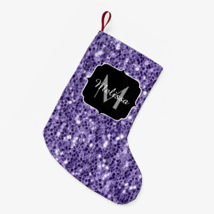 Meia De Natal Pequena O brilho roxo ultravioleta sparkles monograma