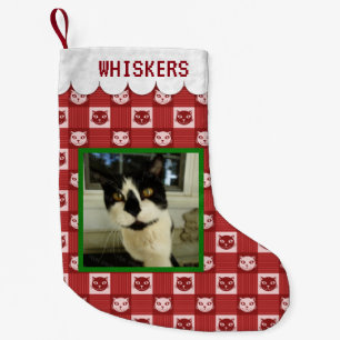 Meia De Natal Pequena O costume do gato adiciona o guingão vermelho do