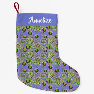 Meia De Natal Pequena O nome personalizado paisley deixa azul