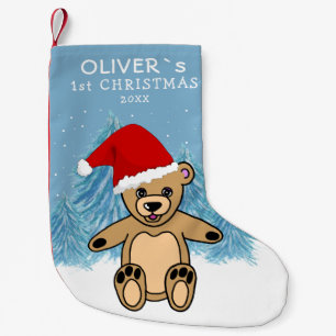 Meia De Natal Pequena O Primeiro Natal do Bebê Urso Azul de Teddy Sant H