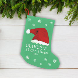 Meia De Natal Pequena O Primeiro Natal do Papai Noel Floco de Neve Verde