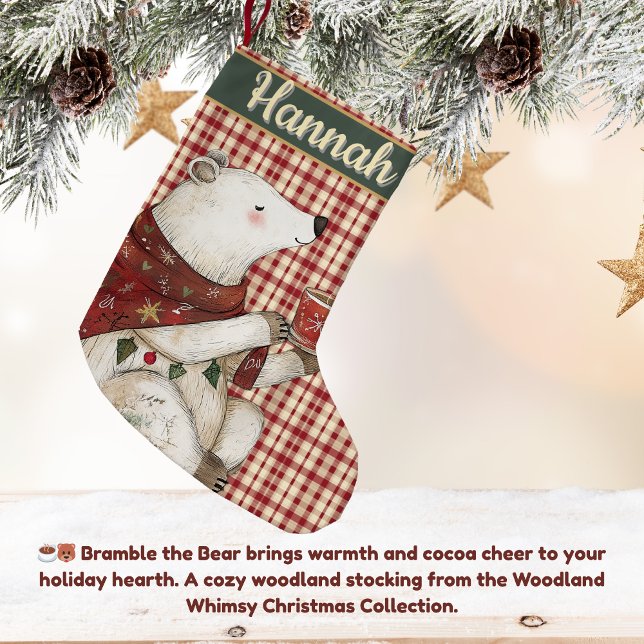 Meia De Natal Pequena O Urso Bramble | Capricho Florestal  (Whimsical woodland animal holiday stocking)