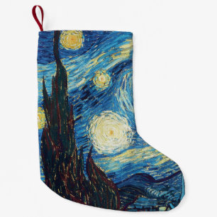 Meia De Natal Pequena Obra-Prima Vintage Azul Noite Estrelada de Van Gog