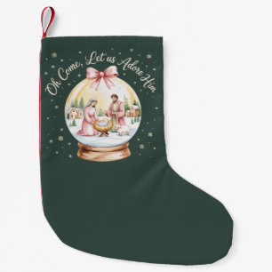 Meia De Natal Pequena Oh Venha Adoremos a Ele Jesus Xmas Rosa Coquette 