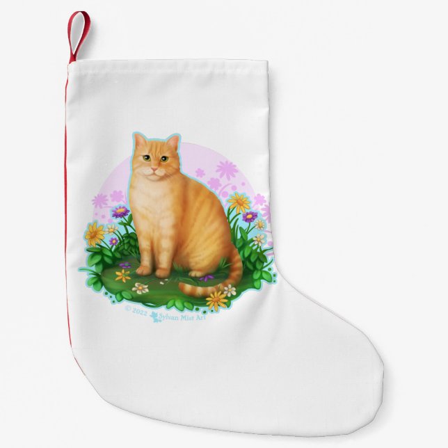 Meia De Natal Pequena Orange Cat in the Flower Patch (Frente)