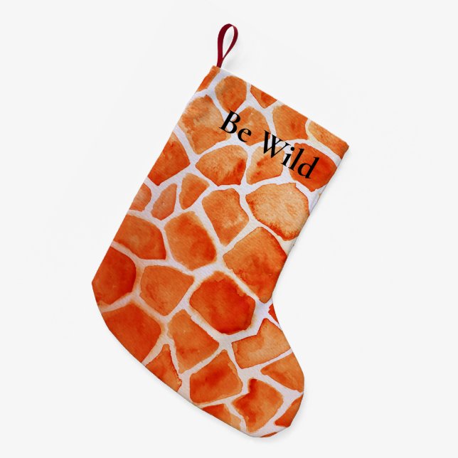 Meia De Natal Pequena Orange Giraffe Animal Print (Frente (Pendurada))