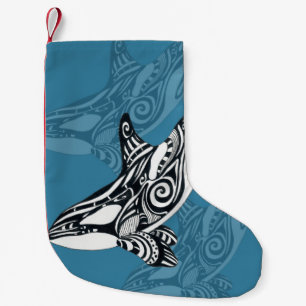 Meia De Natal Pequena Orca Killer Whale Tlingue Indigo Blue ink