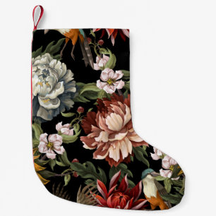 Meia De Natal Pequena Ornamentado Vintage Peonies, Rosas, Aves.