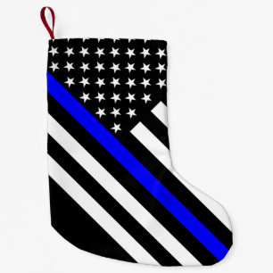 Meia De Natal Pequena Os EUA embandeiram Blue Line fino preto e branco
