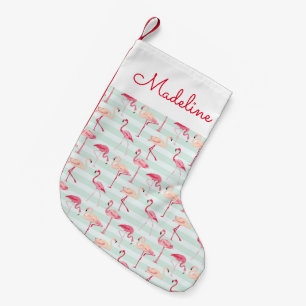 Meia De Natal Pequena Os flamingos retros em listras da hortelã  