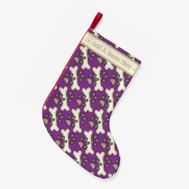 Meia De Natal Pequena Osso de cão e Pawprint (Frente (Pendurada))