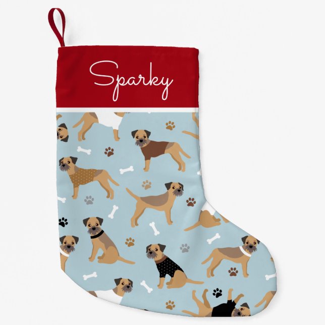 Meia De Natal Pequena Ossos e patas de fronteira (Frente)