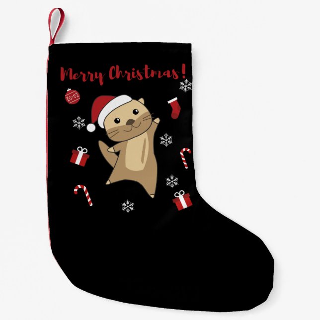Meia De Natal Pequena Otter Natal Neve Animais de inverno Otter (Frente)