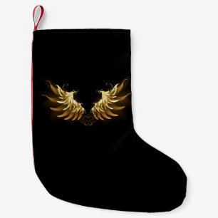 Meia De Natal Pequena Ouro Angel Wings sobre fundo preto