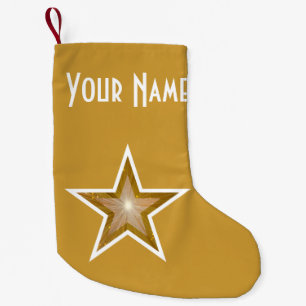 Meia De Natal Pequena Ouro Dourado do nome do impressão da estrela