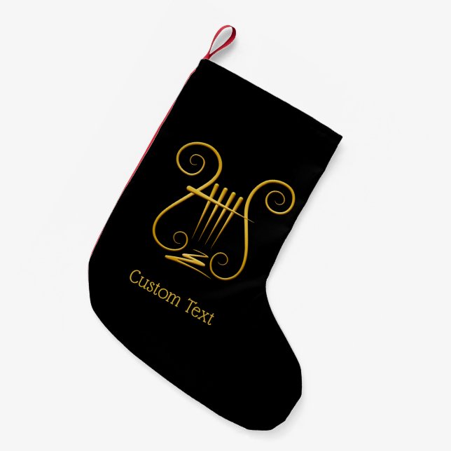 Meia De Natal Pequena Ouro Lyre (Frente (Pendurada))