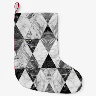 Meia De Natal Pequena Ouros de mármore preto e branco.