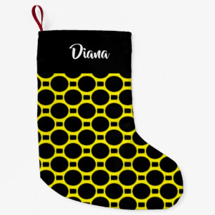 Meia De Natal Pequena Oval forma amarelo e preto