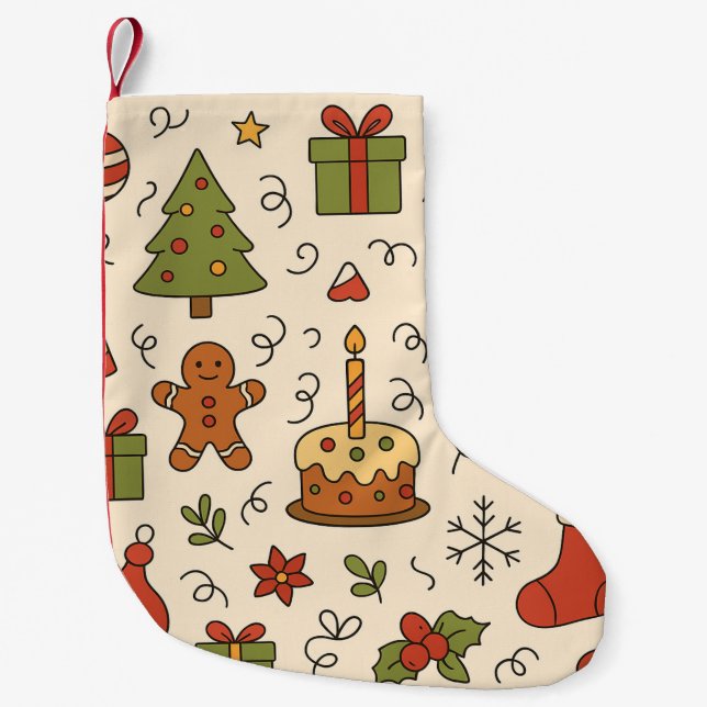 Meia De Natal Pequena Padrão Alegre de Natal (Frente)
