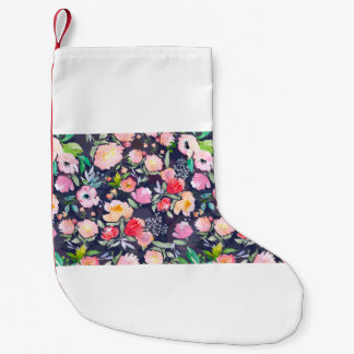Meia De Natal Pequena Padrão botânico floral de aquarelas e sem costura