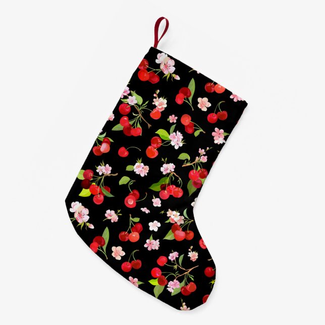 Meia De Natal Pequena Padrão Cherry 2 (Frente (Pendurada))