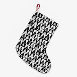 Meia De Natal Pequena Padrão Clássico de Árvores de Natal Preto e Branco