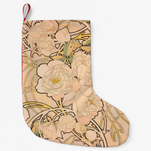 Meia De Natal Pequena Padrão Clássico de Jardim de Peônia Art Nouveau po
