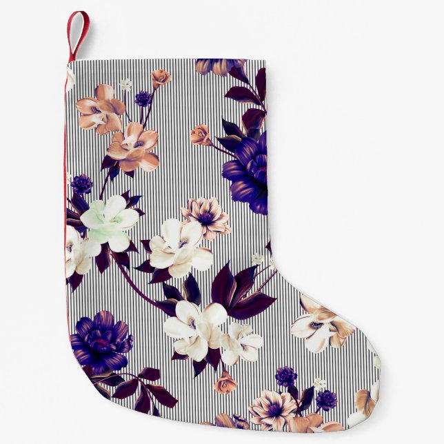 Meia De Natal Pequena Padrão com flores de primavera Padrão com primaver (Frente)