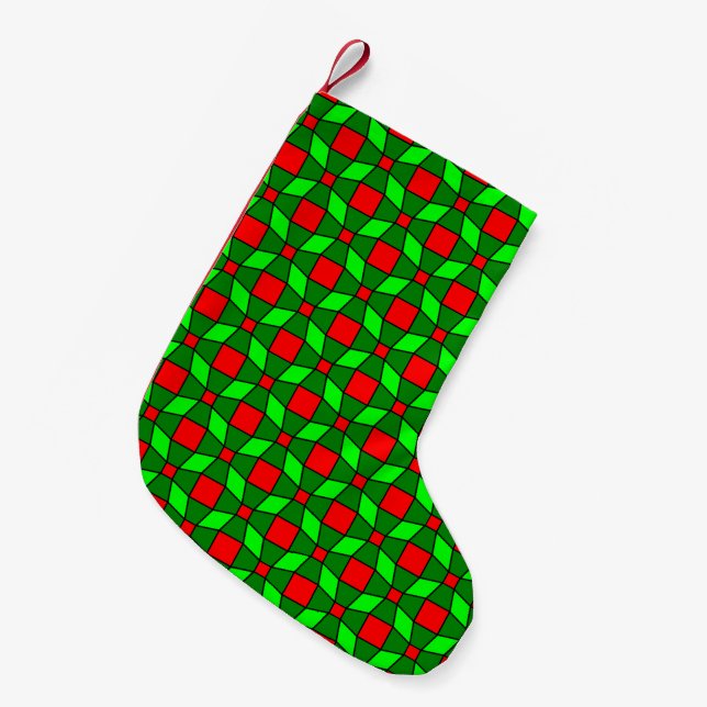 Meia De Natal Pequena Padrão Complexo Vermelho e Verde (Frente (Pendurada))