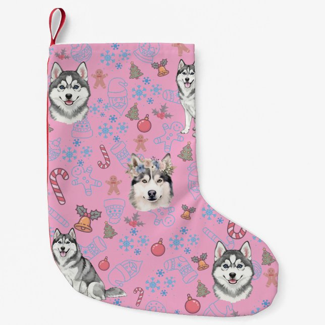 Meia De Natal Pequena Padrão contínuo de Natal de inverno com cachorro H (Frente)