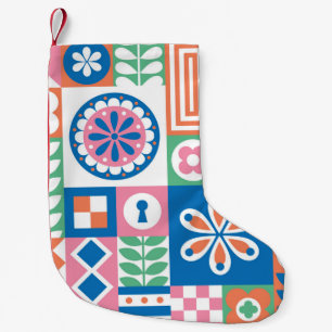 Meia De Natal Pequena Padrão de Abstrato Floral Folk Escandinavo