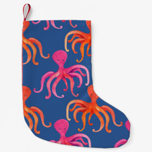 Meia De Natal Pequena Padrão de Aquarela de Octopus de Cartoon Colorida