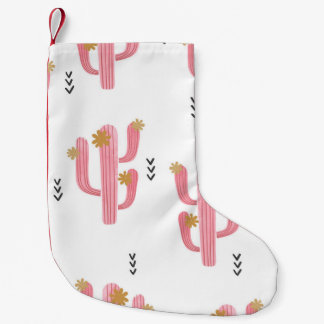 Meia De Natal Pequena Padrão de Aquarela do Cactus Rosa Vintage