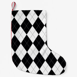 Meia De Natal Pequena Padrão de argyle sem soldadura em preto e branco.