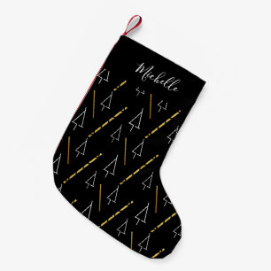 Meia De Natal Pequena Padrão de árvore de Natal em preto, branco e doura