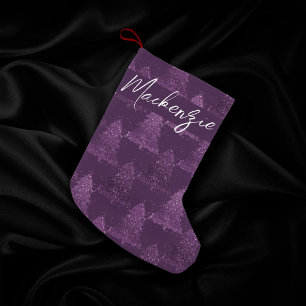Meia De Natal Pequena Padrão de Árvore Moody Personalização Roxo Profu