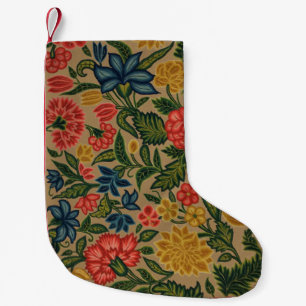 Meia De Natal Pequena Padrão de Bordado Floral Crewel Vintage