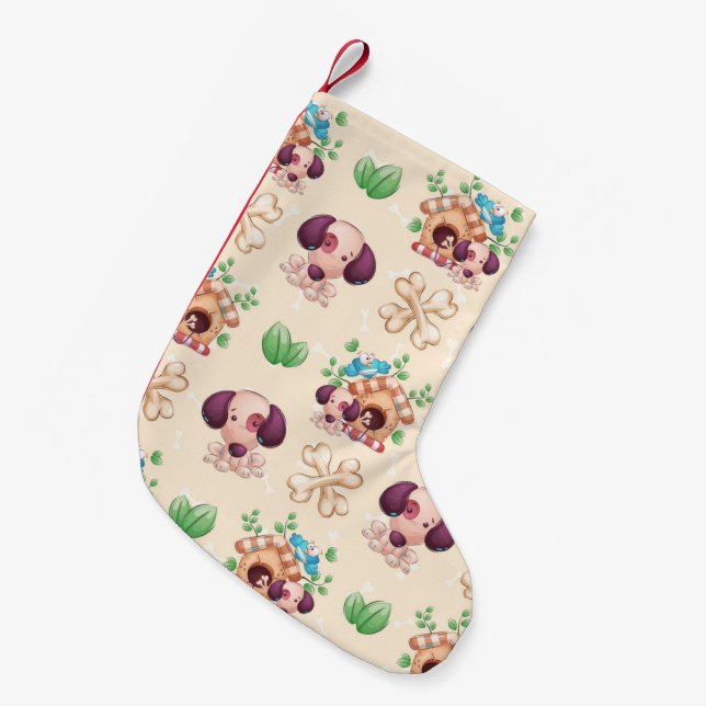 Meia De Natal Pequena Padrão de Cachorro Adorável  (Frente (Pendurada))