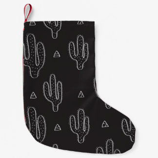 Meia De Natal Pequena Padrão de Cactus Preto Desenhado à Mão