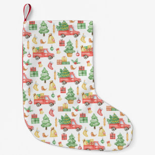 Meia De Natal Pequena Padrão de Caminhão Vermelho Vintage de Natal
