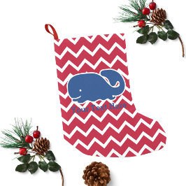 Meia De Natal Pequena Padrão de Chevron de Baleia Azul Personalizado