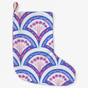 Meia De Natal Pequena padrão de damasco floral azul
