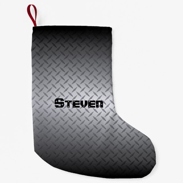 Meia De Natal Pequena Padrão de Diamondplate de aço personalizado (Frente)