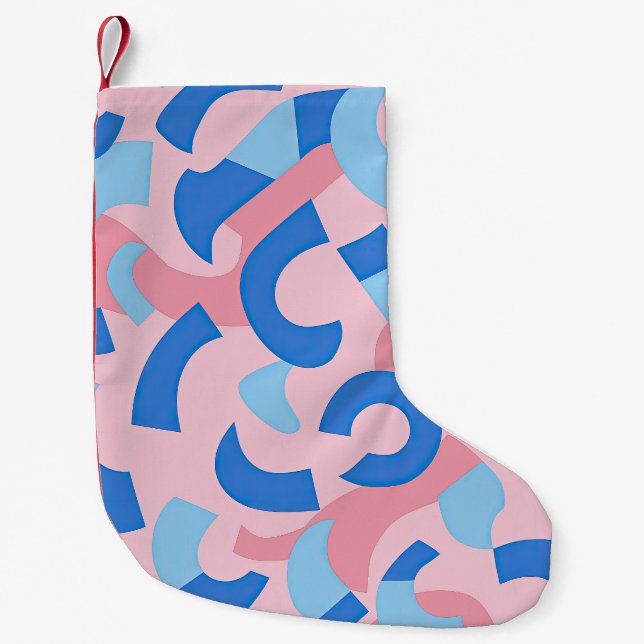 Meia De Natal Pequena Padrão de Doodle Rosa e Azul (Frente)