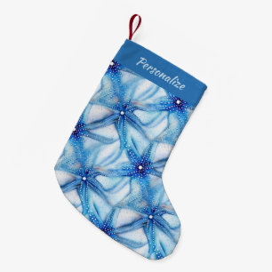 Meia De Natal Pequena Padrão de Estrela-do-Mar Azul Natal Costa