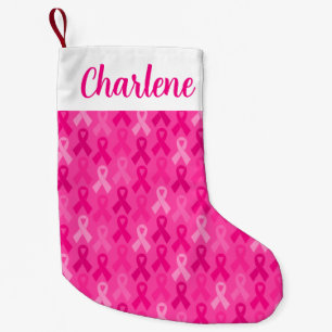 Meia De Natal Pequena Padrão de Fita Rosa de Consciência do Cancer da Ma
